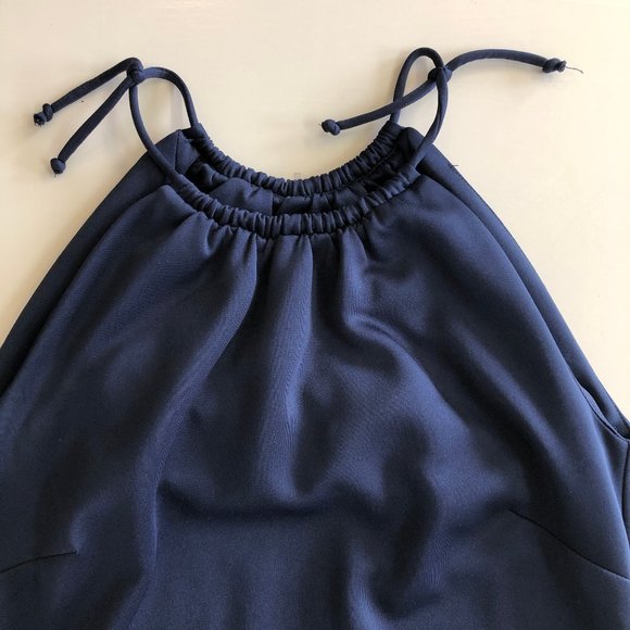 Gretchen Scott Navy Blue High Neck Halter Tank Built in Bra Sleeveless Shirt Top - Picture 4 of 7